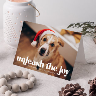 Cartão De Festividades Foto do Cão Liberta a Alegria Vermelha