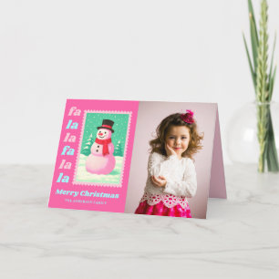 Cartão De Festividades Foto do Carimbo de Natal FaLaLaSnowman rosa