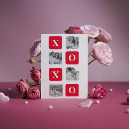 Cartão De Festividades Foto do Casal de Colagem Moderna e XOXO Vermelho