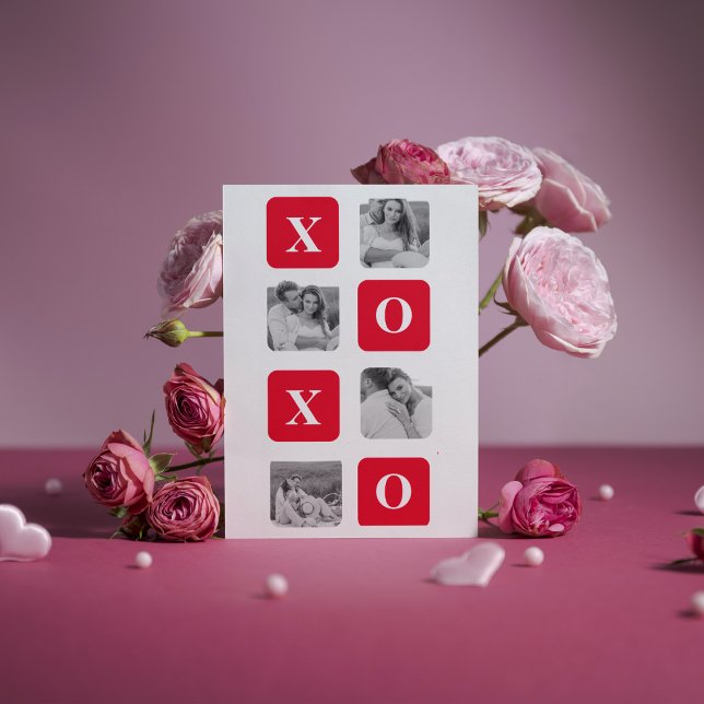 Cartão De Festividades Foto do Casal de Colagem Moderna e XOXO Vermelho (Criador carregado)