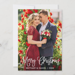 Cartão De Festividades Foto do Casal de Natal da Modern Fun Calliographic