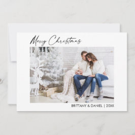 Cartão De Festividades Foto do Casal de Natal do Script de Tinta Caligráf