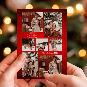 Cartão De Festividades Foto do Casal de Natal Mínimo Red Modern