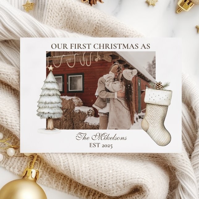 Cartão De Festividades Foto do Casal de Natal Rustic Cabin (Criador carregado)