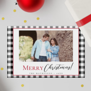 Cartão De Festividades Foto do Casal de Xadrez Moderno e Branco Negro