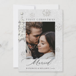Cartão De Festividades Foto do Casal Glitter do Primeiro Natal Rhinestone