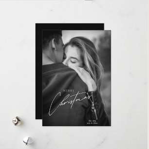 Cartão De Festividades Foto do casal preto e branco do Natal moderno