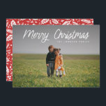 Cartão De Festividades Foto do Cheio White Script no Natal<br><div class="desc">Elegante e caprichoso,  este design de fotografia de cheio apresenta o tipo na moda com um gradiente desvanecido que sobrepõe a sua fotografia para realçar o texto. A parte traseira apresenta um padrão branco e oco,  assim como um ponto para uma foto e texto adicionais.</div>