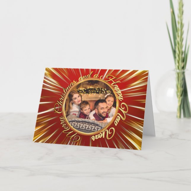 Cartão De Festividades Foto do Círculo Dourado do Feliz ano novo Feliz de (Frente)