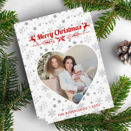 Cartão De Festividades Foto do Coração da Família de Script de Natal Mode