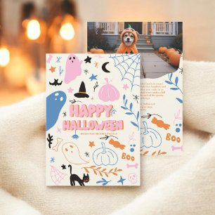 Cartão De Festividades Foto do Dia das Bruxas de Pastel Laranja Cor-de-Ro