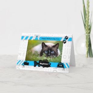 Cartão De Festividades Foto do Dia de as mães Azul e Branco