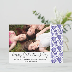Cartão De Festividades Foto do Dia de Galentine com Coração Roxo Desenhad