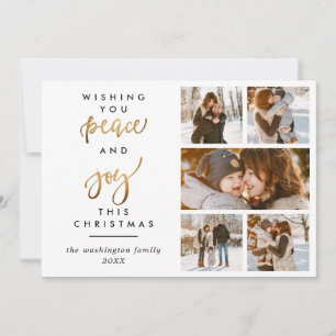 Cartão De Festividades Foto do Dourado Glitter Script Peace & Joy Christm