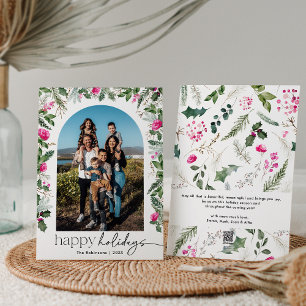 Cartão De Festividades Foto do Elegante Script Pink Greenery Foliage Arch