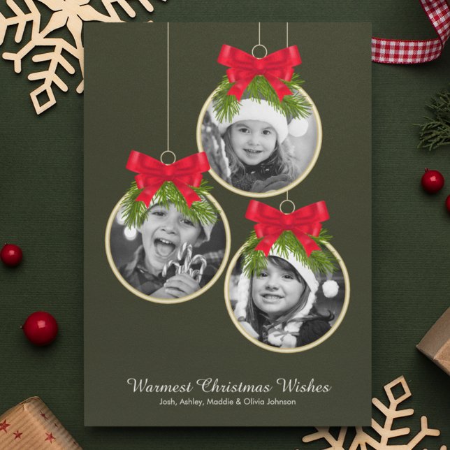 Cartão De Festividades Foto do Enfeites de natal Elegante Três (Criador carregado)