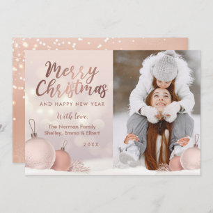 Cartão De Festividades Foto do Enfeites de natal rosa Dourado Elegante