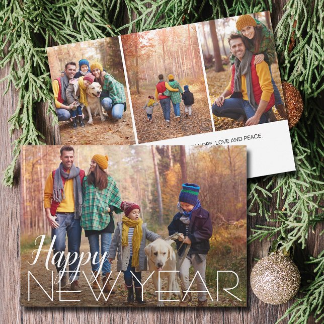 Cartão De Festividades Foto do feliz ano novo 4 (Happy New Year 4 Photo Holiday Cards - Order INSTANT DOWNLOAD and/or PRINTED or both!)