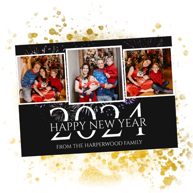 Cartão De Festividades Foto do Feliz ano novo de Fogo Moderno Elegante Tr (Criador carregado)