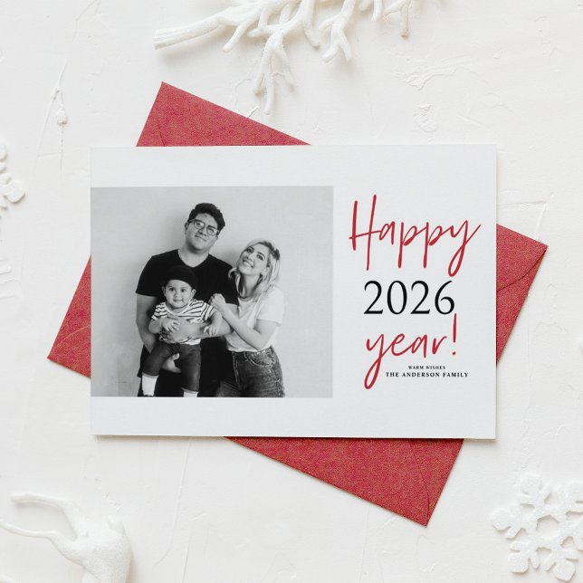 Cartão De Festividades Foto do Feliz ano novo Modern Lettering 2025 (Send new year cheer with this customizable modern New Year Photo Card featuring mix typography.)
