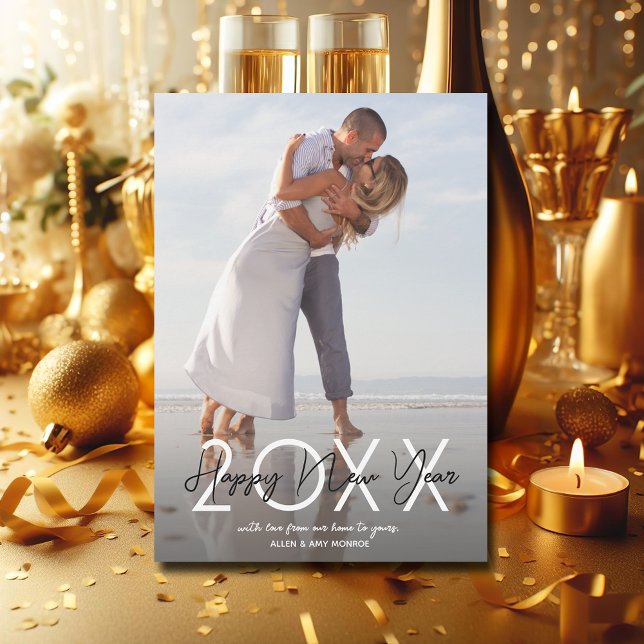Cartão De Festividades Foto do Feliz ano novo moderno (Modern Happy New Year Photo Holiday Greeting Cards)