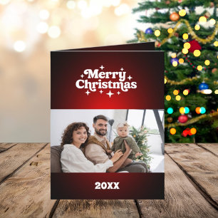 Cartão De Festividades Foto do Feliz Natal, vermelho, ano branco em revis