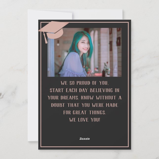 Cartão De Festividades Foto do Formando rosa de Parabéns personalizados (Verso)