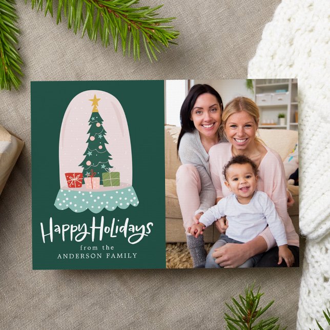 Cartão De Festividades Foto do Globo de Neve Whimsical (Criador carregado)