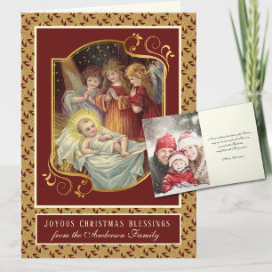 Cartão De Festividades Foto do Menino Jesus Religioso no Natal com Anjos