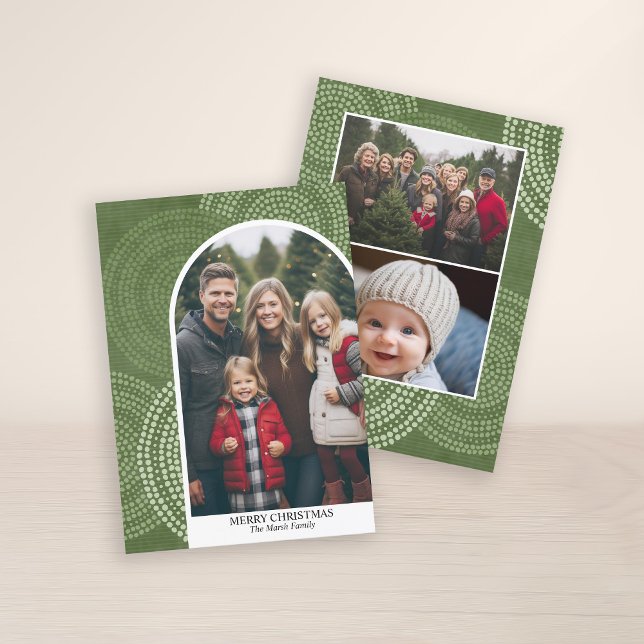 Cartão De Festividades Foto do moderno arco Feliz Abstrato de Natal (3 Photo Christmas Card with Boho Watercolor Pattern and Photo Arch - Print and Download Option)