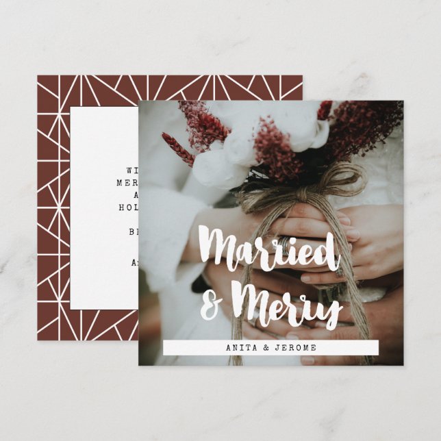 Cartão De Festividades Foto do moderno design casado e Feliz de recém-cas (Frente/Verso)