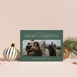 Cartão De Festividades Foto do Natal 2, cor d'água, cor botânica verde