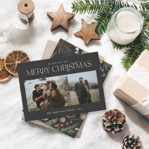 Cartão De Festividades Foto do Natal 2, cor-de-água, floral botânico