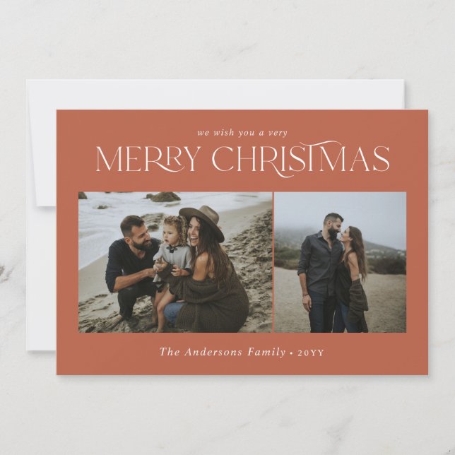 Cartão De Festividades Foto do Natal 2: terracota botânica (Frente)