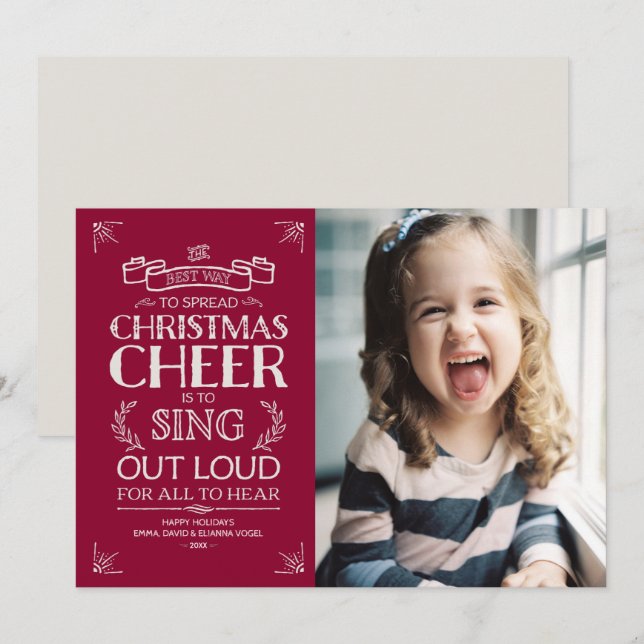 Cartão De Festividades Foto do Natal Cheer Holiday em Magenta (Frente/Verso)