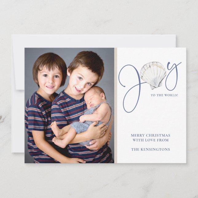 Cartão De Festividades Foto do Natal Costeiro Joy Seashell Holiday (Frente)