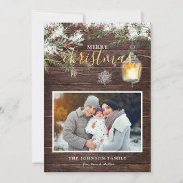 Cartão De Festividades Foto do Natal da Rustic Wood Calliografia