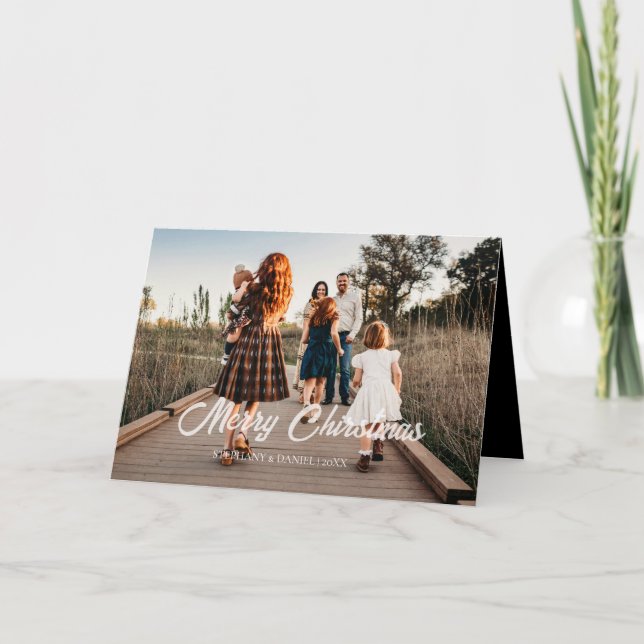 Cartão De Festividades Foto do Natal simples - preto e branco (Frente)