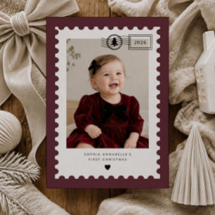 Cartão De Festividades Foto do primeiro Natal do bebê com selo postal de