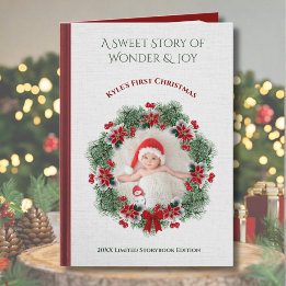 Cartão De Festividades Foto do Primeiro Natal do Bebê em Livro Antigo