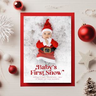 Cartão De Festividades Foto do Primeiro Natal do Bebê Retro Moderno