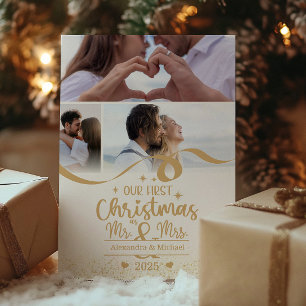 Cartão De Festividades Foto do Primeiro Natal Dourado 6