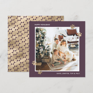Cartão De Festividades Foto do Proprietário do Cão Dourado Roxo Moderno