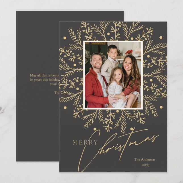 Cartão De Festividades Foto do Quadro Botânico Chic e Feliz Natal (Frente/Verso)