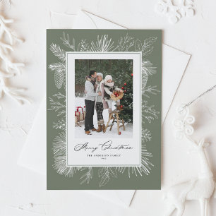 Cartão De Festividades Foto do Quadro Botânico Verde Taupe Natal