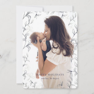 Cartão De Festividades Foto do Quadro de Folhagem Artsy Blue Sketch