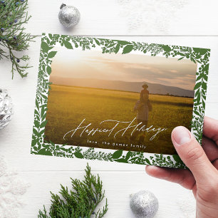 Cartão De Festividades Foto do Quadro de Natal Botânico Verde Mais Feliz