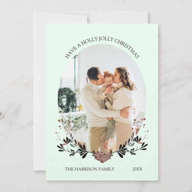 Cartão De Festividades Foto do Quadro de Natal do inverno Verde (Frente)
