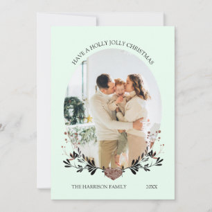 Cartão De Festividades Foto do Quadro de Natal do inverno Verde