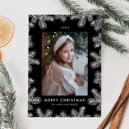 Cartão De Festividades Foto do quadro do pinheiro branco e preto elegante